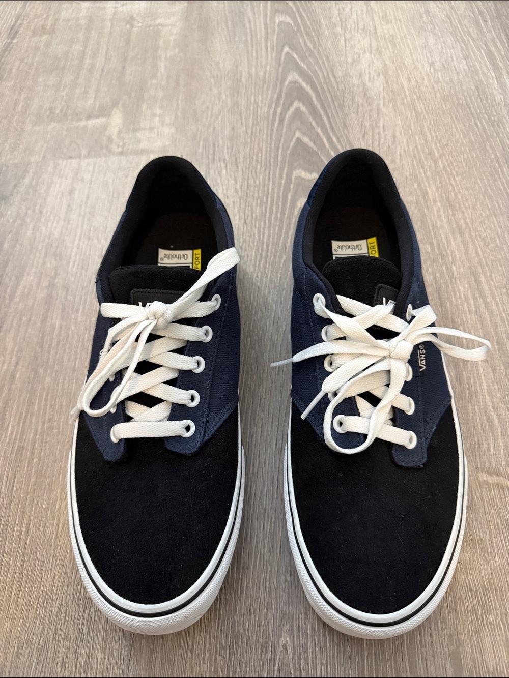 Vans Men’s Black and Navy Canvas & Suede Low-Top Sneakers:  Never Worn